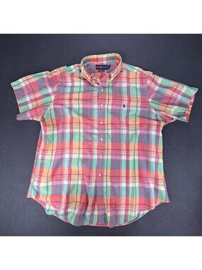 VTG Ralph Lauren Spring Plaid Mens XXL Short Sleeve Button Down Cotton Shirt EUC